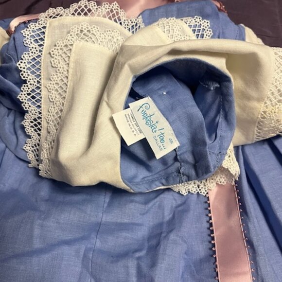 Girls VTG Cotton Blend Easter Dress Double Lace Collars Sleeves Pink Sash Size 4 - Picture 14 of 14